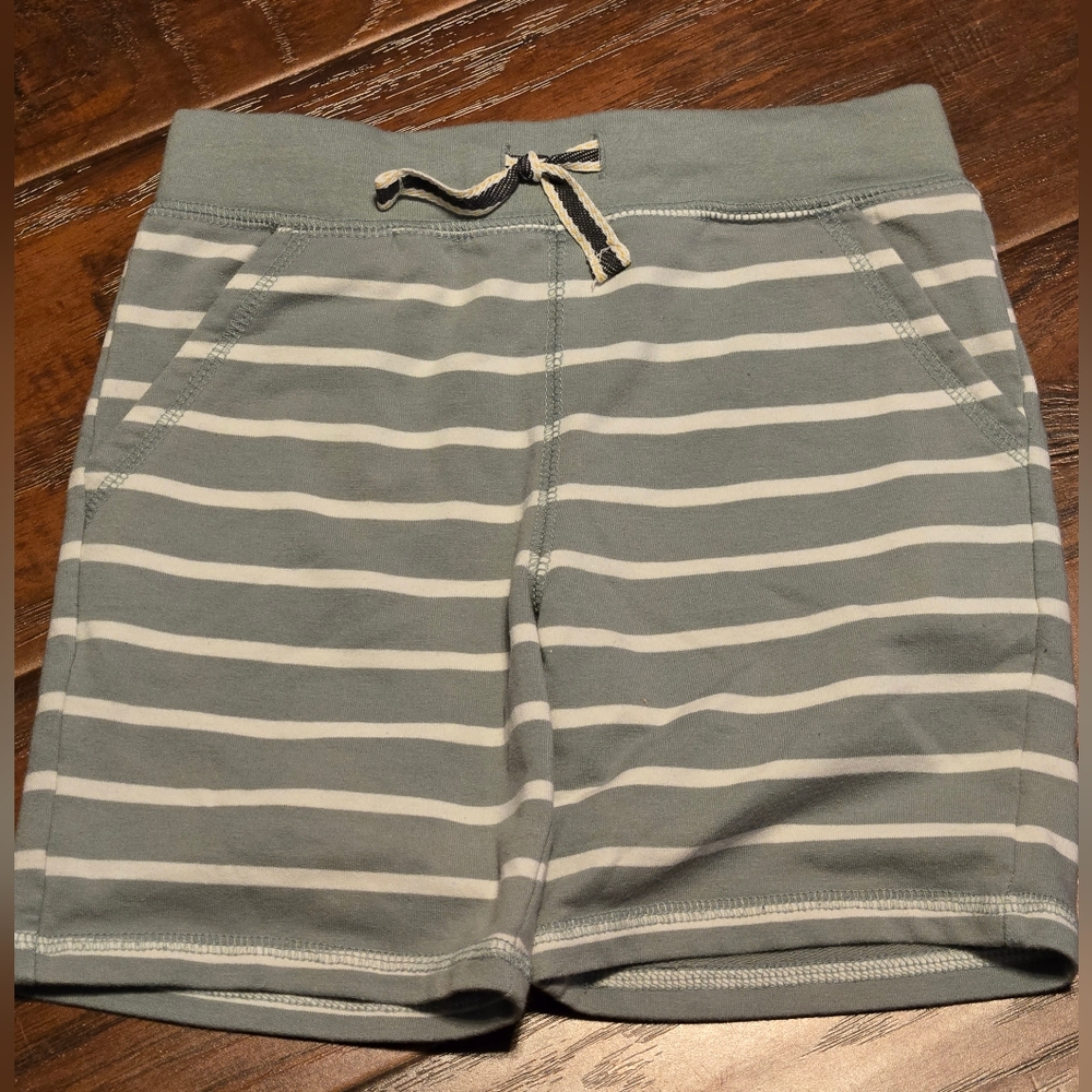 🏖 Boys Green/white Stripe Drawstring Shorts Cotton/poly Blend 4T